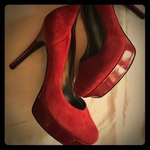 Guess Red Suede Platform Heels